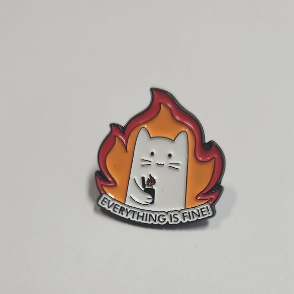 No Brand Jewelry - Cat Enamel Pin - Orange and White